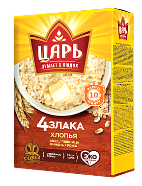 Хлопья 400г из 4-х злаков Царь 20пакетов -400г