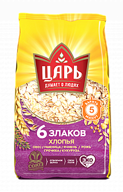 АКЦИЯ!!!Хлопья 400г из 6-ти злаков Царь 20пакетов -400г(-15%)