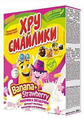 Кукурузные палочки/звездочки Banana+Strawberry Хрусмайлики12кор по 200г,123