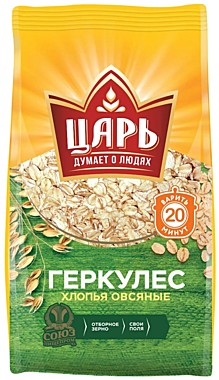 АКЦИЯ!!!Хлопья 400г овсяные Геркулес Царь 20пакетов -400г(-15%)