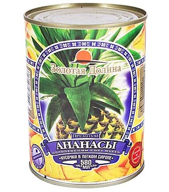580 Ананасы кусочки 24/580мл ж/б Золотая Долина