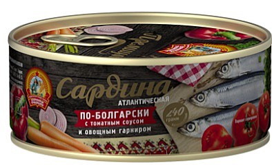 Сардина с томат.соусом и овощн.гарниром По-болгарски,атлантич. 24/240г ГОСТСохраним Традиции