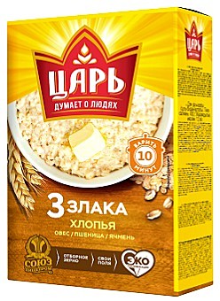 Акция!!!Хлопья 400г из 3-х злаков Царь 20пакетов -400г (скидка 15%)